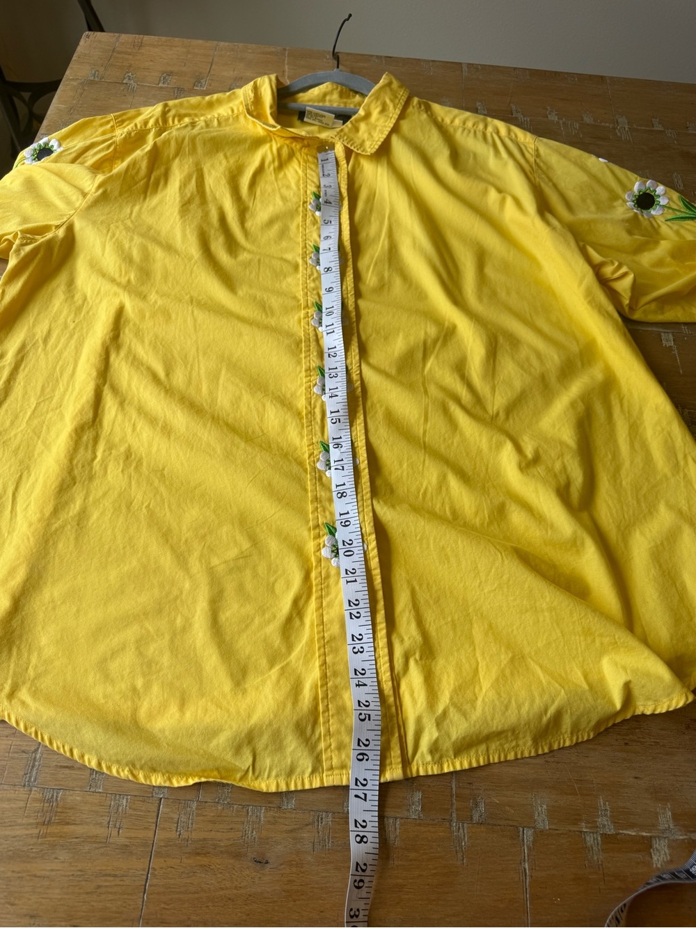 Vintage Bob Mackie 100% Cotton Yellow Button-Down Shirt with Floral Embroidery - Picture 8 of 9